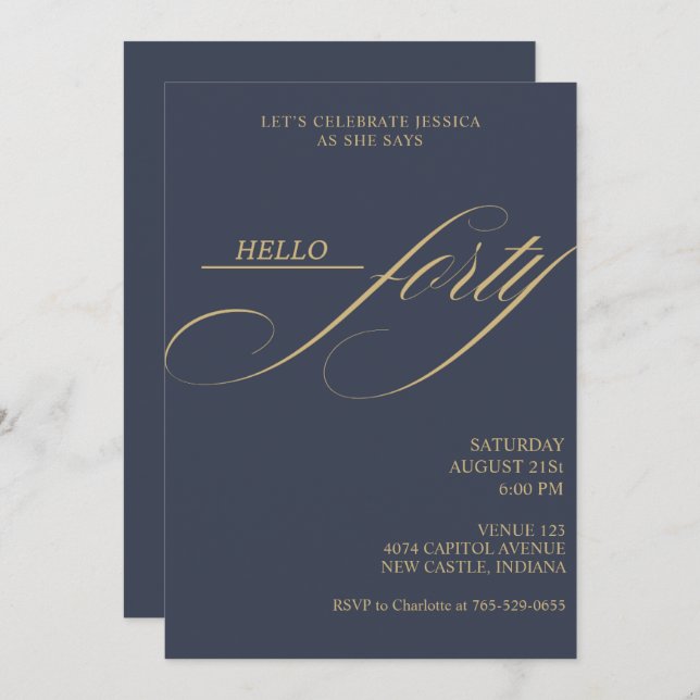 Invitación Simple Modern Caligraphy Forty 40th Birthday Party (Anverso / Reverso)