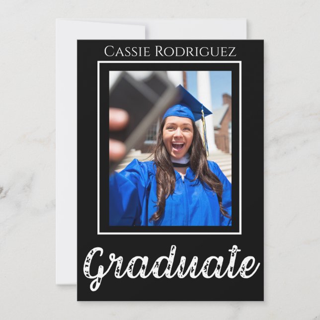 Invitación Simple Modern Calligraphy Photo Graduation Black (Anverso)