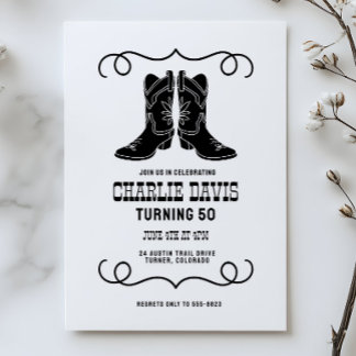Invitación Simple Modern Cowboy Boots Men's Birthday Party