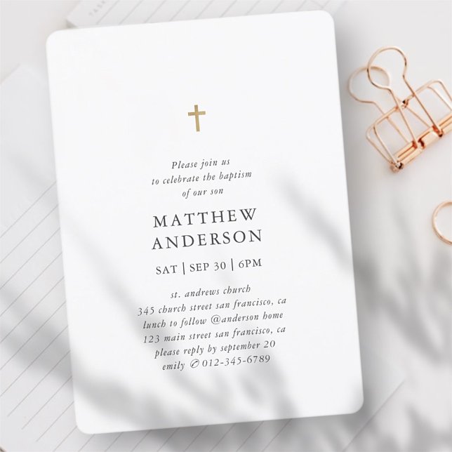 Invitación Simple Modern Elegant Cross Baby Boy Baptism (Subido por el creador)