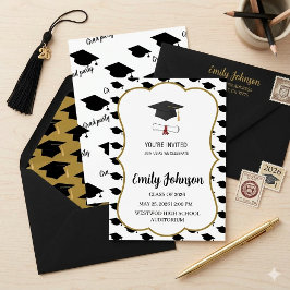 Invitación Simple Modern Gorra de Graduación y Fiesta de Dipl