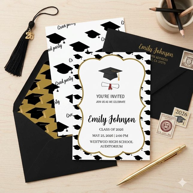 Invitación Simple Modern Gorra de Graduación y Fiesta de Dipl (Subido por el creador)