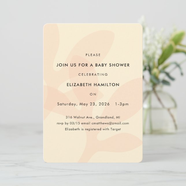 Invitación Simple Modern Leaf Design Baby Shower Invitation (Anverso de pie)