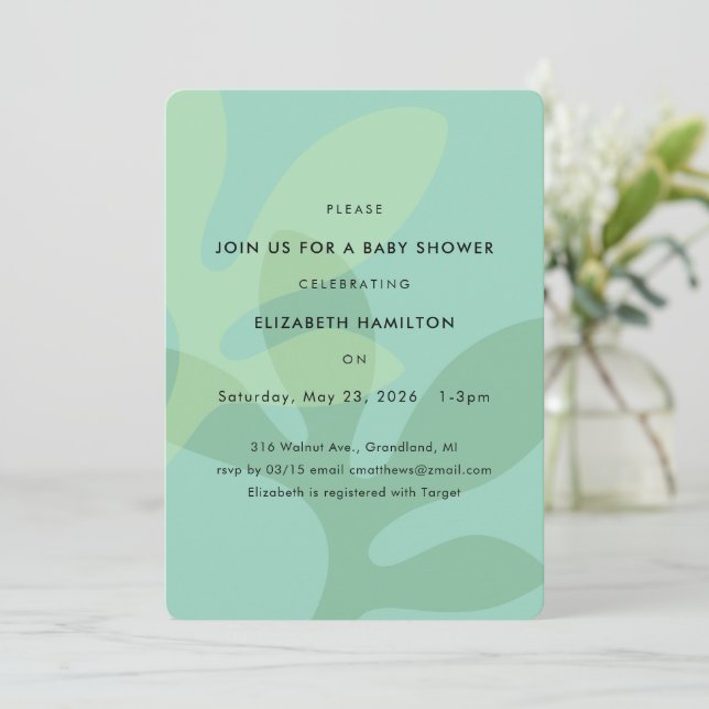 Invitación Simple Modern Leaf Design Baby Shower Invitation (Anverso de pie)