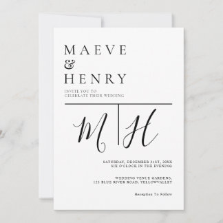 Invitación Simple Modern Line Monogram Wedding