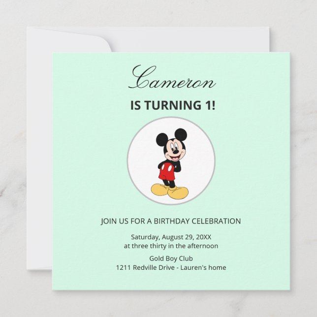Invitación Simple Modern Mickey Mouse Disney Birthday (Anverso)