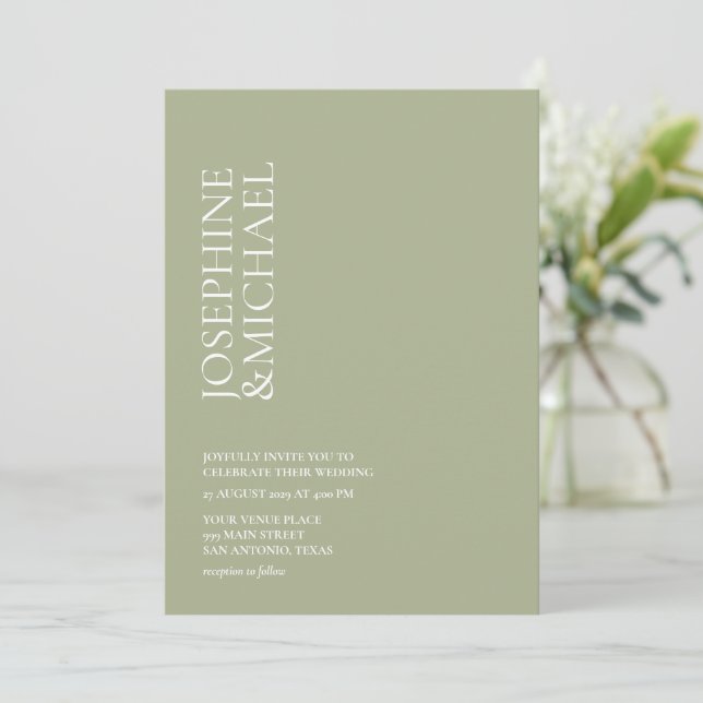 Invitación Simple Modern Nombre Sage Verde (Anverso de pie)