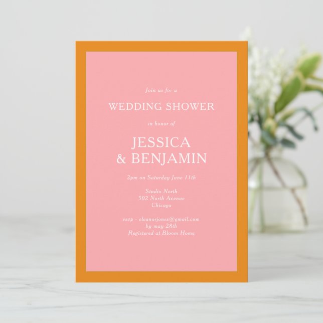 Invitación Simple Modern Pink and Orange Bridal Shower (Anverso de pie)