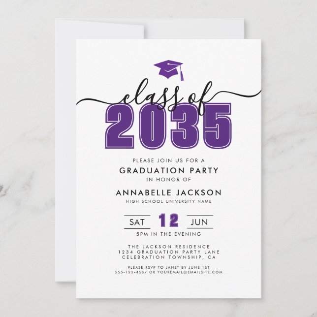 Invitación Simple Modern Purple Graduation Party (Anverso)