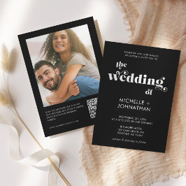 Invitación Simple Modern QR Photo Black & White Wedding