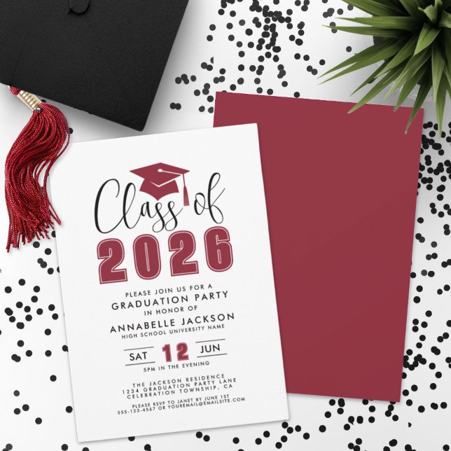 Invitación Simple Modern Red Graduation Party (Simple Modern Red Graduation Party Invitation)
