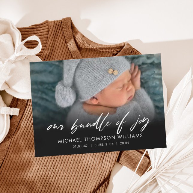 Invitación Simple Modern Script Copy Photo Birth Announcement (Subido por el creador)