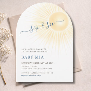 Invitación Simple Modern Sunshine Sip & See Neutral