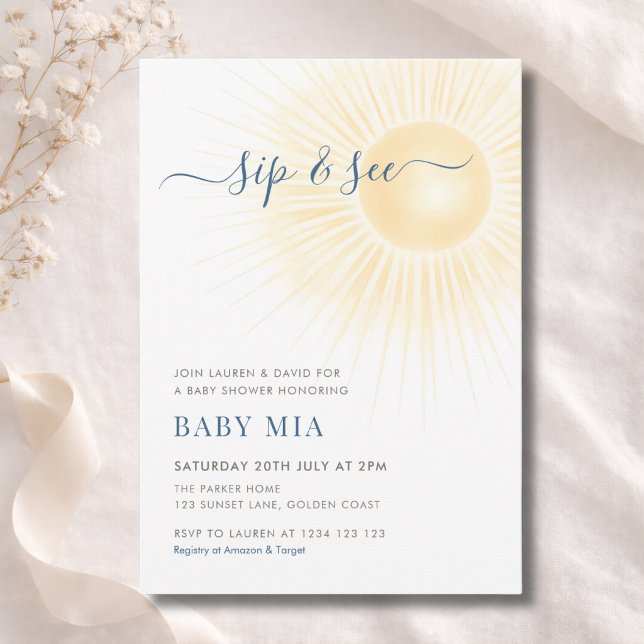 Invitación Simple Modern Sunshine Sip & See Neutral (Subido por el creador)