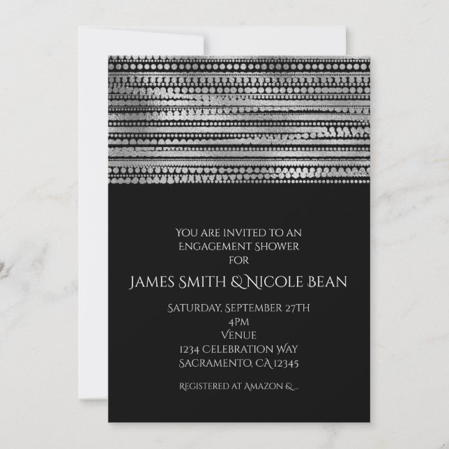 Invitación simple moderna elegante plateada y negr (Anverso)