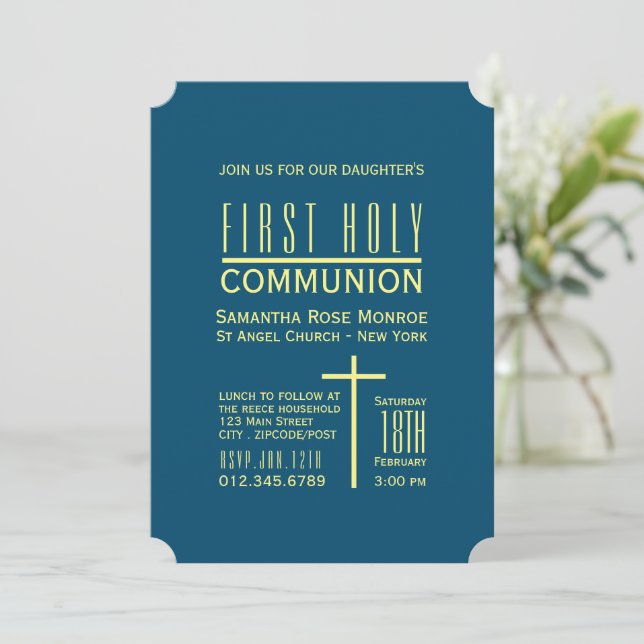 Invitación Simple, moderna, primera comunión sagrada (Anverso de pie)