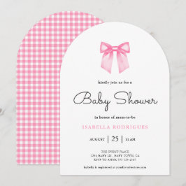 Invitación Simple Moderna Rosa con Lazo para Baby 