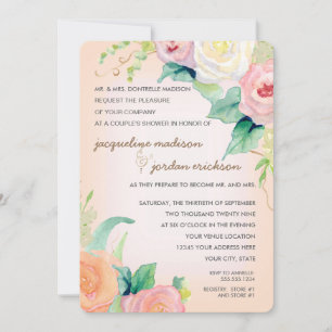 Invitación Simple Moderno Aquarela Floral Rosas Coral Melocot