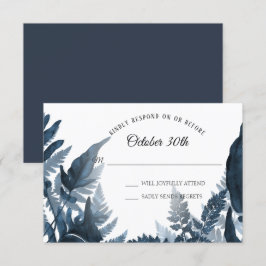 Invitación Simple Moderno Bosque Helecho Azul y Blanco RSVP