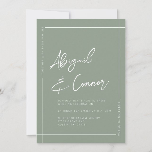 Invitación Simple Moderno Caligrafía Verde Salvia (Anverso)