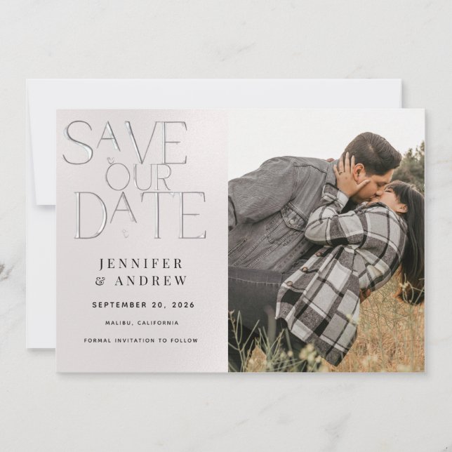 Invitación Simple Moderno Elegante | Foto Guardar la Fecha  (Anverso)