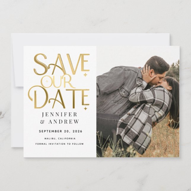 Invitación Simple Moderno Elegante | Foto Guardar la Fecha  (Anverso)