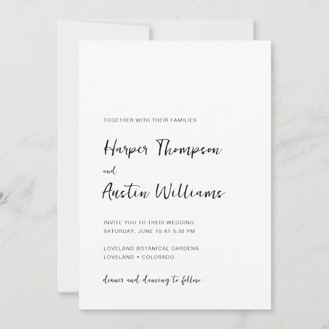 Invitación Simple Moderno Guión Boda Negro Y Blanco (Anverso)