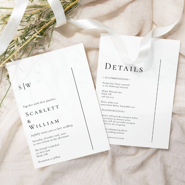 Invitación Simple Moderno Monograma Mínimo Boda Todo En Uno (Subido por el creador)