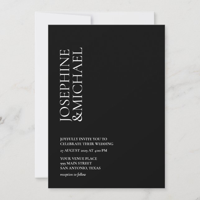 Invitación Simple Moderno Nombre Blanco y Negro  (Anverso)
