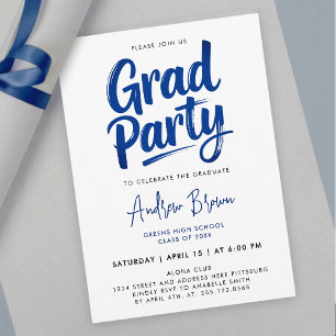 Invitación Simple Moderno Pincel Graduado Tinta Caligrafía Az