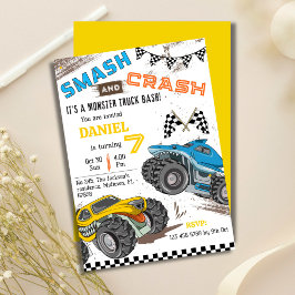 Invitación Simple monito y moderno chico de un camión monstru