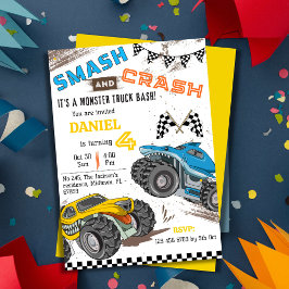 Invitación Simple monito y moderno muchacho de camión monstru