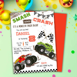 Invitación Simple monito y moderno muchacho de camión monstru