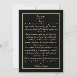 Invitación Simple Monogram Black Gold Wedding Vow Card