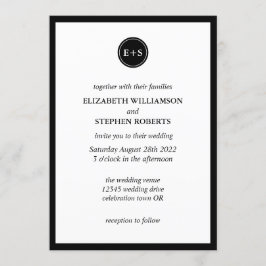 Invitación Simple Monograma | Boda en Blanco y Negro