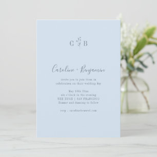 Invitación Simple Monograma Botánico Suave Azul Boda Boho