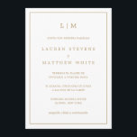 Invitación Simple Monograma de Oro Antiguo Elegante Boda<br><div class="desc">Simple invitación de boda española con un diseño elegante e intemporal con tu monograma de dos letras en la parte superior y tus detalles rodeados de un delgado borde. Todo el texto tiene un tono dorado, sobre un fondo blanco. El color del tipo de letra puede cambiarse a cualquier color...</div>