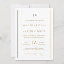 Invitación Simple Monograma de Oro Antiguo Elegante Boda