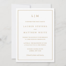 Invitación Simple Monograma de Oro Antiguo Elegante Boda