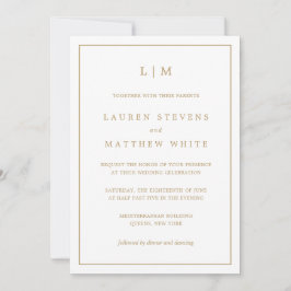 Invitación Simple Monograma Dorado Antiguo Boda Elegante