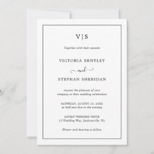 Invitación Simple Monograma Elegante Boda Todo en Uno