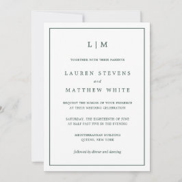 Invitación Simple Monograma Verde Bosque Boda Elegante