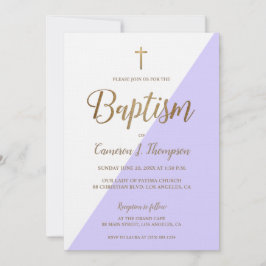 Invitación Simple morado Oro Blanco Bautismo moderno