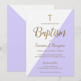 Invitación Simple morado Oro Blanco Bautismo moderno