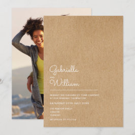 Invitación Simple Natural Script Rústico Kraft Boda Foto