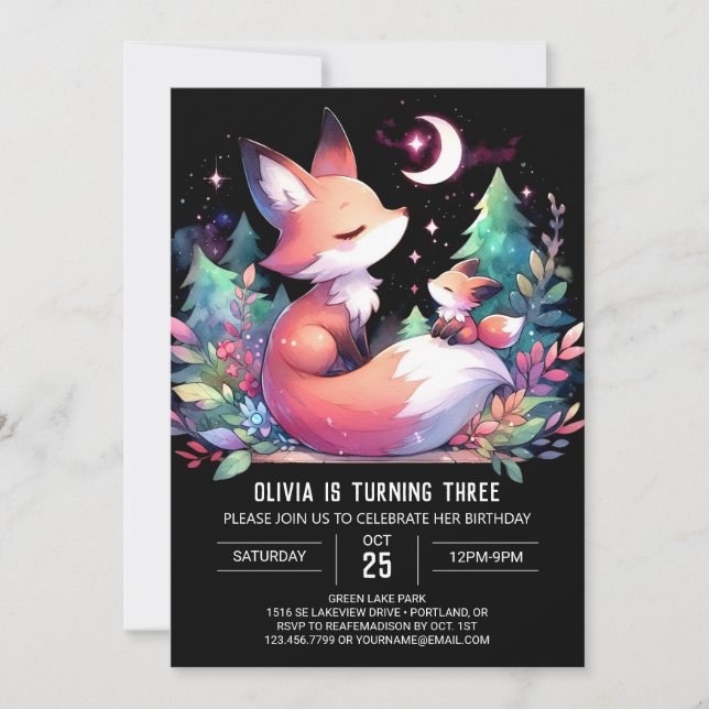 Invitación Simple Nature Fox Birthday digital (Anverso)