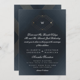 Invitación Simple Navy moderno guión de oro