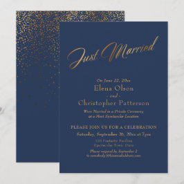 Invitación Simple Navy & Oro Guión de recién casados con conf