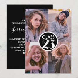 Invitación Simple negro moderno Fiesta de fotografía de gradu