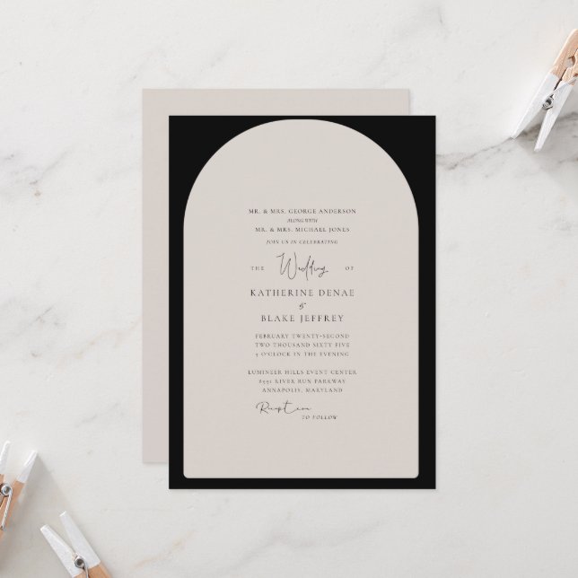 Invitación Simple negro y tan geométrico Boda contemporáneo (Anverso/Reverso In Situ)